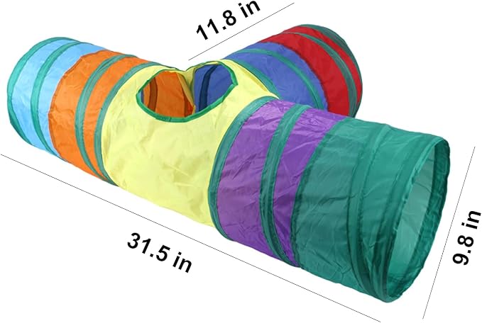 32Pcs Cat Toys Kitten Interactive Pet Toys Assortments, Foldable Rainbow Tunnel, Teaser Wand Fluffy Mouse Crinkle Balls Bell Play for Puppy Kitty (3 way) - Image 2