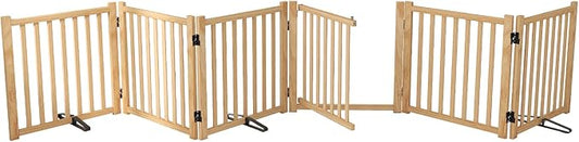 YOCAN Paint-Free Wooden Freestanding Dog Gates with Door for The House,Doorways, Stairs,Wood Dog Fences Indoor Pet Gate,Step Over Fence-6 Panel