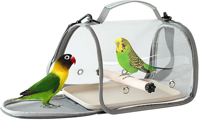 Bird Carrier Backpack Bird Bag Panoramic View Breathable Foldable with Perch Removable Tray for Peony Little Sun Tiger Skin Monk (Grey)