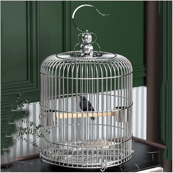Stainless Steel Round Bird Cage Hanging Birdcages for Travel Bird Carriers Suitable for Small and Medium Birds Parrot Birdcage，38cm/14.9in