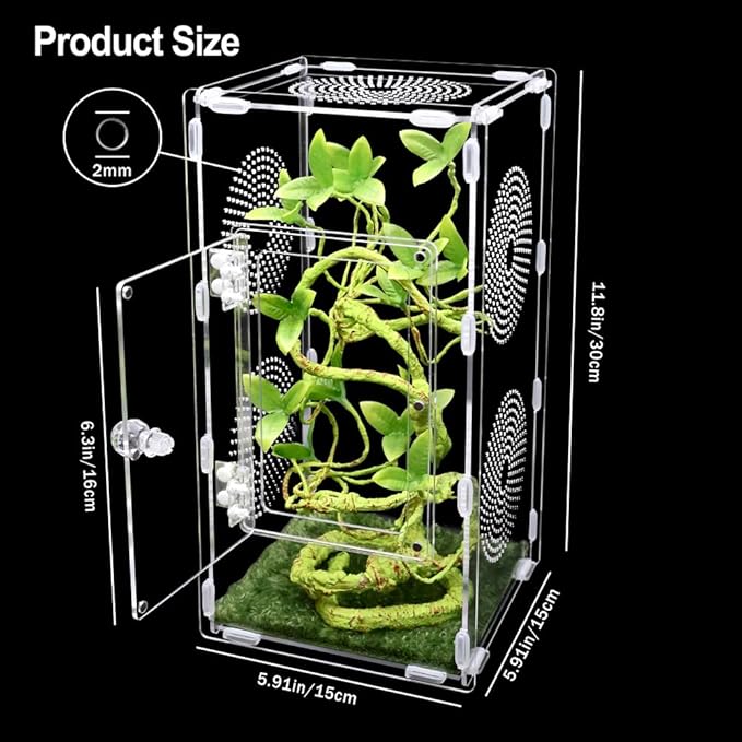 Large Jumping Spider Enclosure, Tarantula Enclosure with Front Opening Door, Spider Enclosure for mantises, Lizards, Frogs and Insects. (6x6x12 Inch, Assemble)