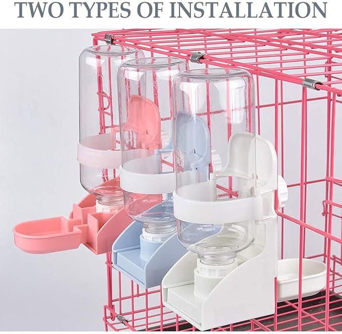 2Pcs 17oz Rabbit Water Feeder, Pet Cage Suspended Dispenser, Hanging Automatic Small Animal Water Bottle Bowl for Bunny Chinchilla Hedgehog Ferret Hamster