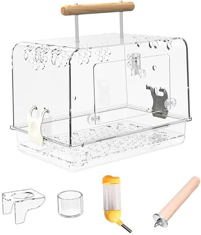 Portable Clear Bird Carrier for Small Parrots, Whole Set