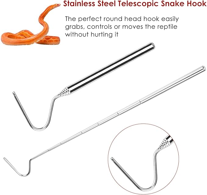 Collapsible Snake Hook Stainless Steel Extensible Snake Catcher Capture Hook for Catching Handling Grabber Separate Small Pet Snake