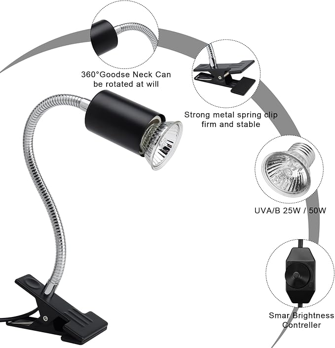 ReptileHeat Lamp The Adjustable Temperature and 360 ° Rotating Hose Crawlers Heating Lights, for Turtles, Lizards, Beard Dragons and Other Amphibious Pets