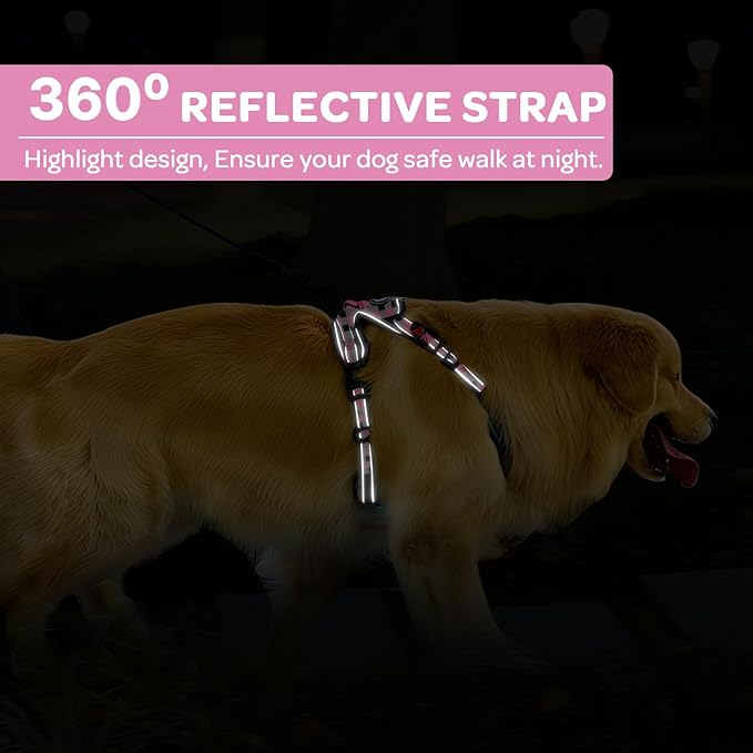 FURRYFECTION Plaid Dog Harness for Small Dogs, Reflective No Pull Adjustable Pet Vest with Front Clip, Leash, Easy Control Handle and Seat Belt, Pink&Black, S