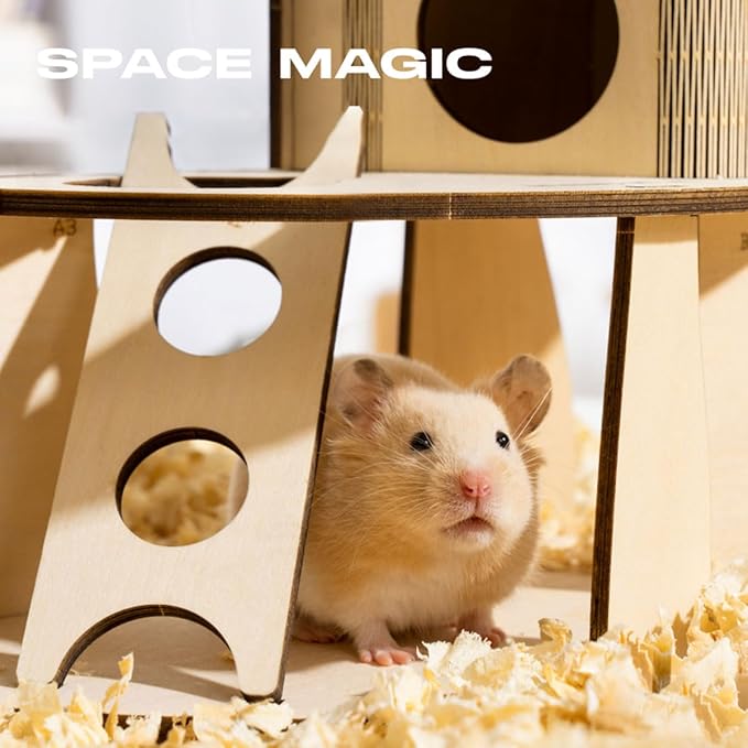Dxcaicc Wooden Hamster Castle, Multi-Layer Small Animal Hideout with Stair DIY Pet Living Playground Climbing Ladder Slide Training Play for Gerbil,Syrian Hamster,Loft Style