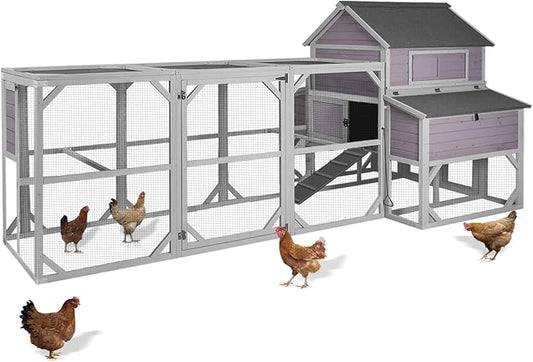 Large Chicken Coop with Run - Wooden Hen House with 6 Nesting Boxes and Removable Tray, 41.3ft² Poultry Pet Hutch Run Cage with Waterproof Asphalt Roof, fold Out House for 4-6 Chickens