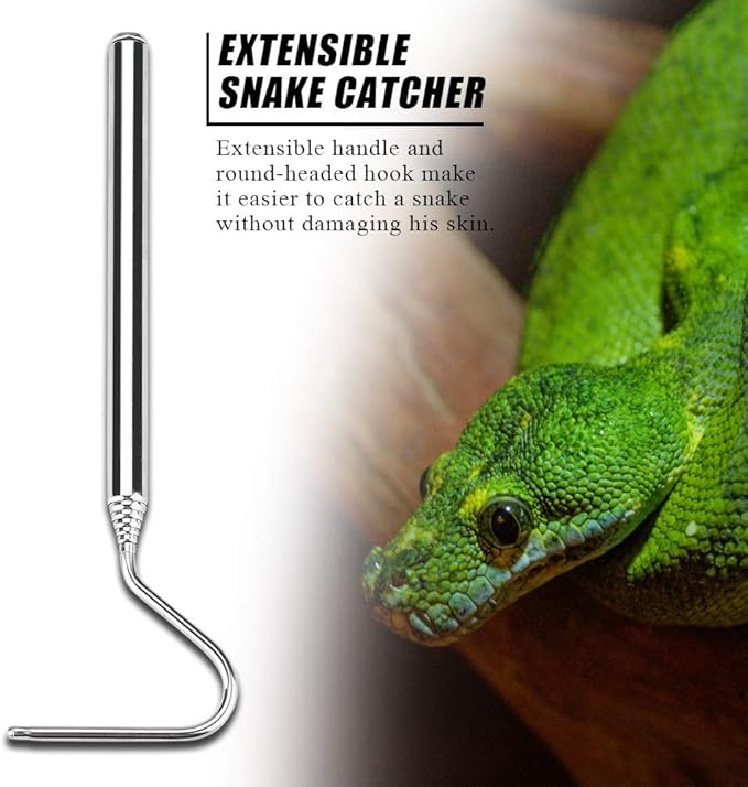 Asixxsix Reptile Catcher, Stainless Steel Reptile Capture Hook, Tough and for Moving Small Snakes Pet Shop Reptile Collecting Wild Snakes