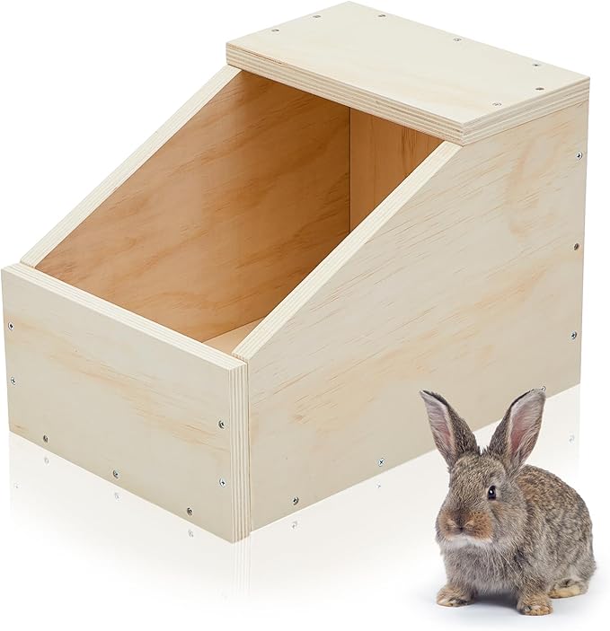 Maxcheck 1 Pack Wood Rabbit Nesting Box, 16x11x11 Inch Wooden Hutch Hideout for Breeding, Natural Burrow Den Alternative for Rabbits & Small Animals