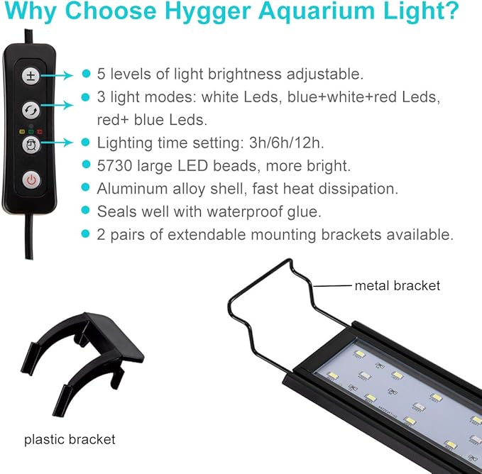 hygger 14W Full Spectrum Aquarium Light,for Freshwater Fish Tank (18-24 inch),Quiet Magnetic Aquarium Wave Maker, 2600GPH with Digital Led Display Controller,for Fish Tank 26-55 Gallon