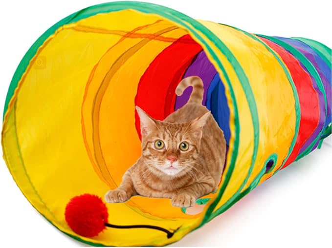 32Pcs Cat Toys Kitten Interactive Pet Toys Assortments, Foldable Rainbow Tunnel, Cat Feather Teaser Wand Interactive Feather Toy Fluffy Mouse Crinkle Balls Bell Play for Cat Puppy Kitty Kitten(2 way) - Image 7