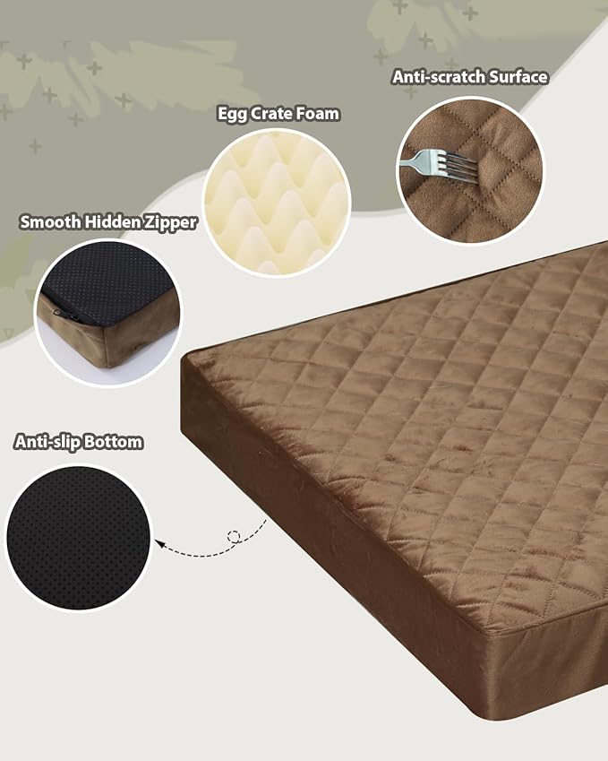 NUPIDA Orthopedic XL Dog Beds Large Sized Waterproof with Removable Washable Cover and Non-Slip Bottom, Quilting Dog Bed for Crate, 41x27 Inch, Brown