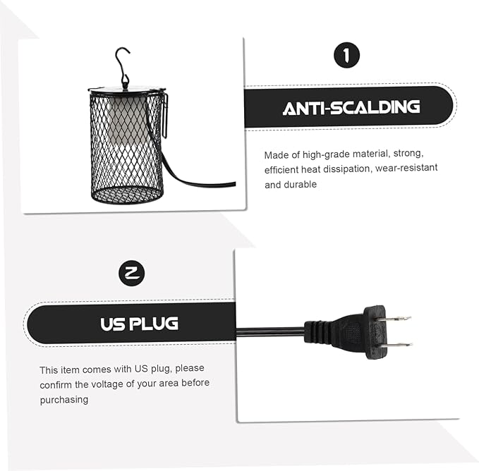 Reptile Heat Lamp Shade Metal Mesh Cover Adjustable Hanging Reptile Heating Lamp Compatible US Plug