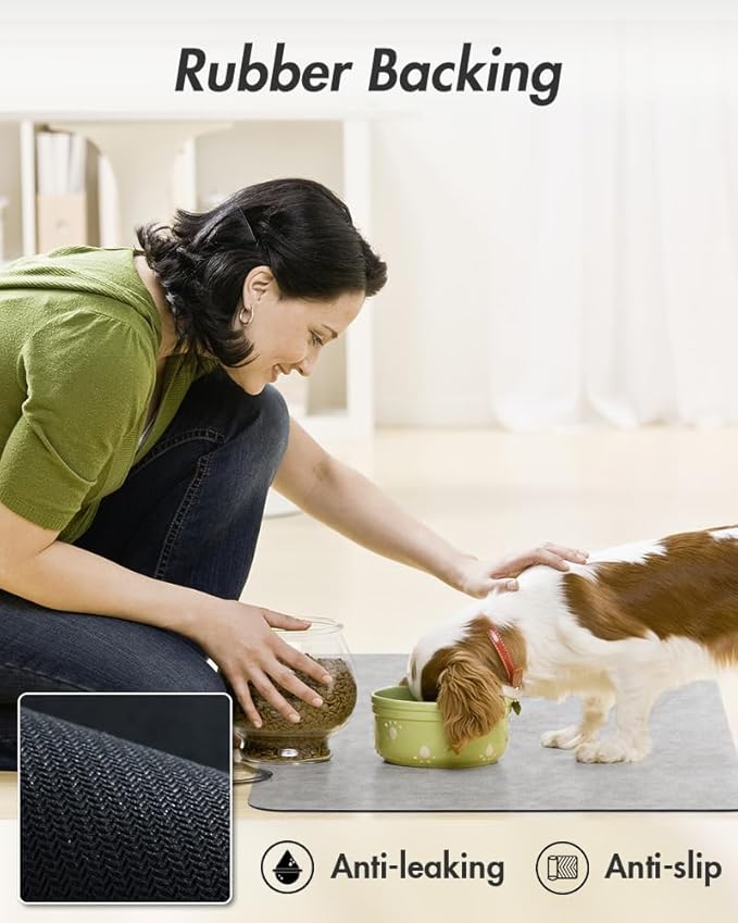 MontVoo-Absorbent Pet Feeding Mat-No Stains Pet Mat for Food and Water Bowl-Quick Dry Cat & Dog Food Mat Water Dispenser Mat-Pet Supplies Mat-Dog Water Bowl Mat for Messy Drinker,???LightGrey,12"x19"???