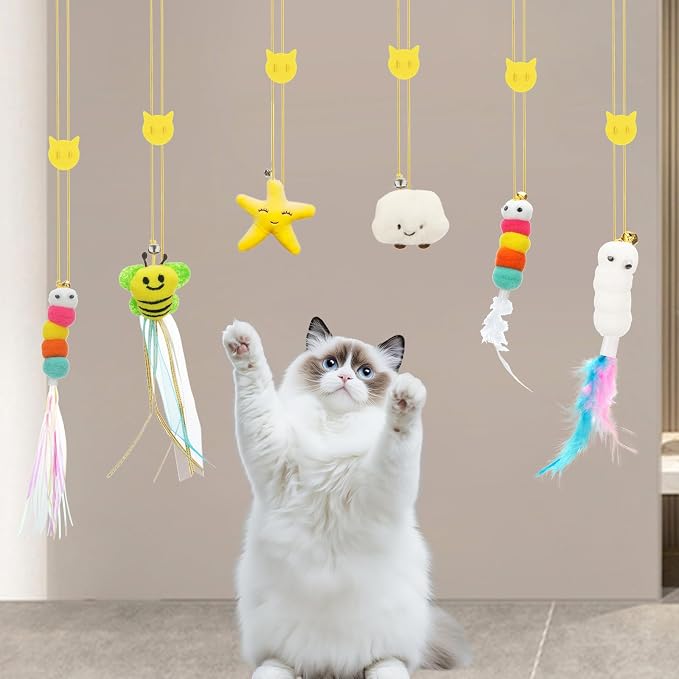 JIARON 6 PCS Interactive Cat Feather Toys, Indoor Hanging Retractable Cat Toy, Self Play Toys Make Fun Excecise - Image 6