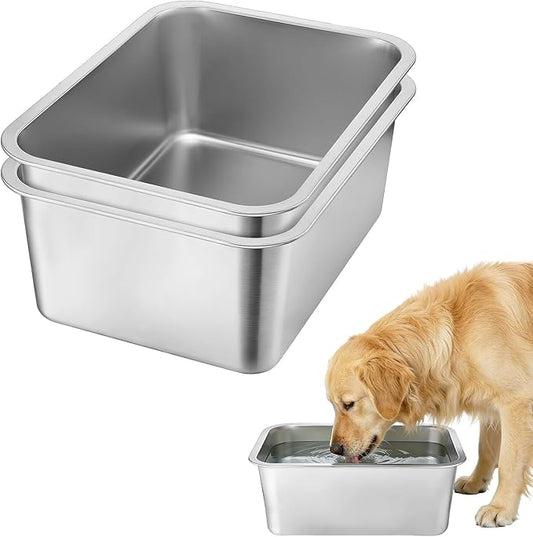 2 Pcs 4 Gallons Extra Large Dog Water Bowl - Durable Reusable Stainless Steel Dog Bowl, High Capacity Water and Food Bowls for Household with Multiple Large Dogs Indoor Outdoor