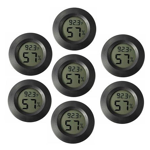 POPETPOP Digital Thermometer Humidity Gauge Set 7pcs Mini Hygrometers for Reptile Tanks Aquariums Easy to Read Display Indoor/Outdoor Use