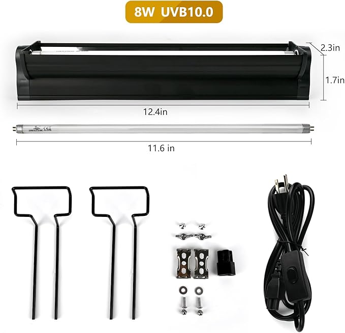 T5 UVB Lighting Combo Kit for Reptiles,8W Light Fixture with Desert 10.0 T5 UVB Light Bulbs Terrarium Hood Heat Lamp for Breaded Dragon,Turtle,Frog,Lizard,Tortoise,Gecko,Snake