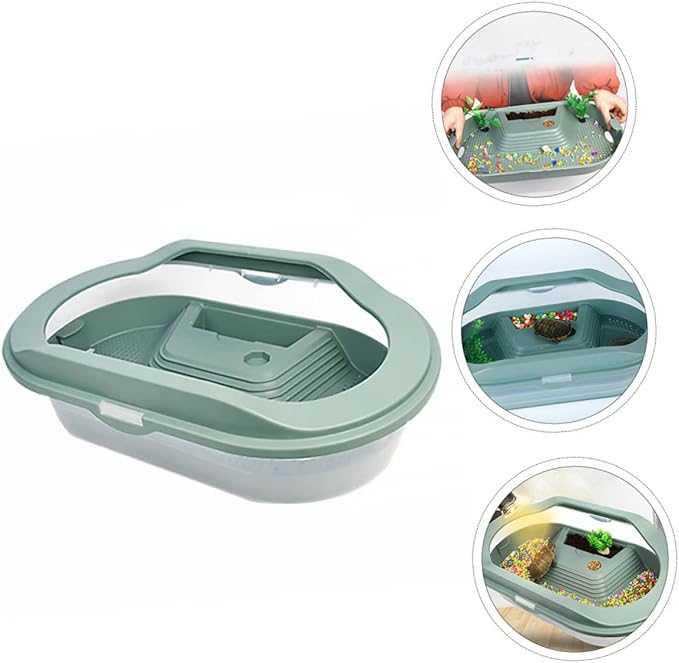 Turtle Tank Terrarium with Basking Platform 20-Gallon Reptile Aquarium for Turtles and Aquatic Pets Sturdy Non-Toxic Materials Easy to Clean