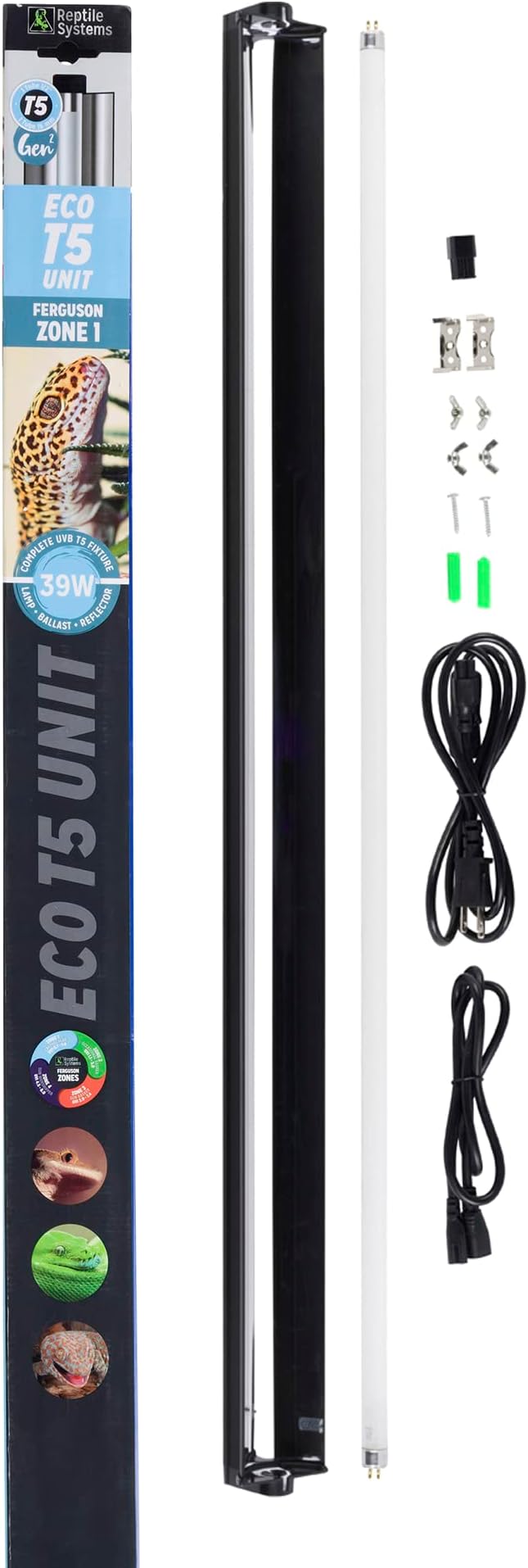 Reptile Systems Eco T5 Unit Zone 1 Reptile Lighting Kit – 36in-39w - Slimline Fixture with HOT5 Lamp, Reflector & Flicker-Free Ballast – Ideal for Terrariums, Chameleons & Geckos