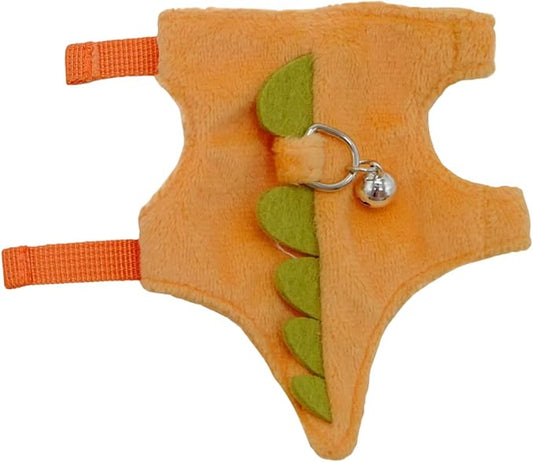 Bearded Dragon Harness and Leash Set - Soft Fleece Dinosaur Vest with Safe Bell Adjustable Lizard Traction Rope Escape Proof Outdoor Walking Training Leash for Ferret Rat Kitten Puppy (Orange)