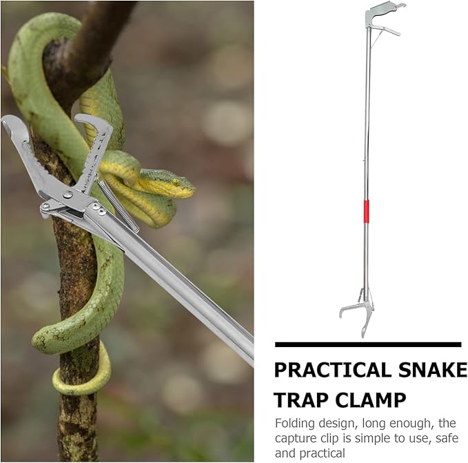 Snake Tongs Snake Catcher Stainless Steel Snake Catch Clip Folding r Wide Jaw Capture Clamp with Lock (1.2M Long) Silver 63X13CM L152917QEB
