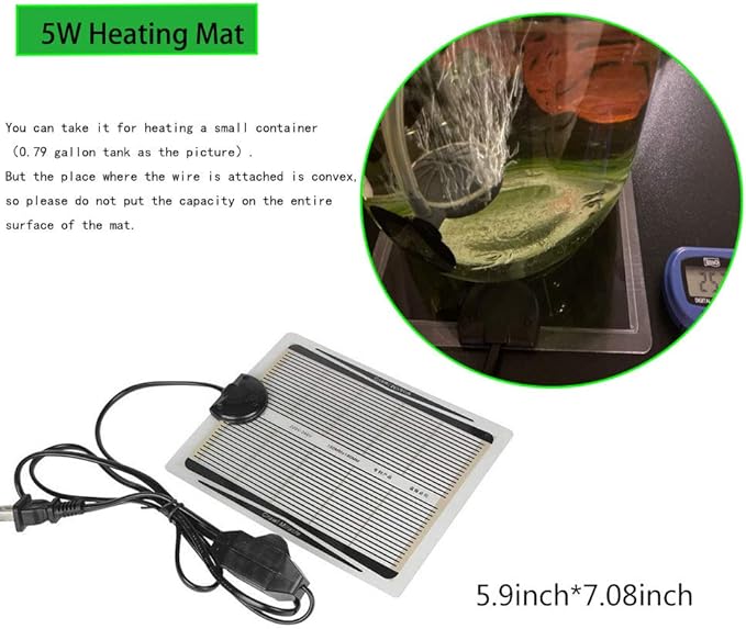 YOUMU Reptile Heating Pad- (5W/15W/25W/35W) Temperature Adjustable Terrarium Heat Mat for Turtle/Snake/Frog/Lizard/Small Animals/Plant Box (5W(7.08in5.9in))