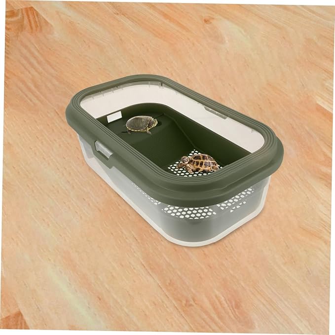 POPETPOP Small Turtle Tank with Basking Platform : Plastic Turtle Habitat Reptile Tank Aquarium Cage Breeding Box Tortoise, 46x27x14cm