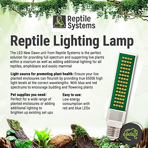 Reptile Systems New Dawn LED Compact – Balanced 6500K 9w Light for Enclosure Illumination – Compact Fixture for Terrariums & Vivariums – Enhances Clarity & Display