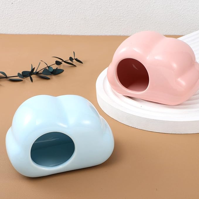 Angoily 2pcs Ceramic Hamster House Cloud Shape Hideout for Guinea Pigs Small Pet Nest