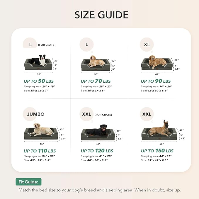 Orthopedic Dog Beds for Extra Large Sized Dogs, Waterproof Memory Foam XL Pet Bed with Sides 48x30Inch, Non-Slip and Egg-Crate Foam Big Dog Couch Bed with Removable Washable Cover, Dark Green