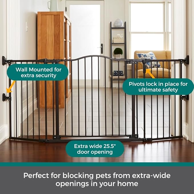 MyPet Extra-Wide Windsor Arch Pet Gate: 38.3"-72" Wide Dog Gate. Hardware Mount, Dog Gates for The House, Cat Gate for Doorway. 30" Tall, Matte Bronze