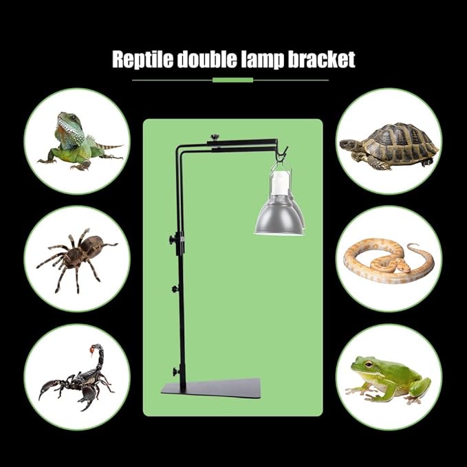 Reptile Heat Lamp Stand,Pet Lamp Holder, Adjustable Metal Floor Light Lamp Bracket Support for Reptile Small Animals or Succulent Plants Glass Terrarium(2 Hooks)
