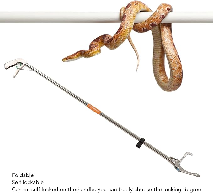 Diydeg Snake Tong Professional Stainless Steel Extra Long Collapsible Reptile Grabber Rattle Snake Catcher Heavy Duty Wide Jaw Handling Tool Snake Grabber Tool with Lock for Outdoor