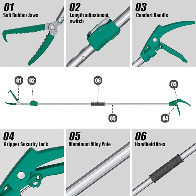 78" Extendable Snake Grabber Reptile Tongs Rattle Snake Catcher Wide Jaw Handling Tool with Lock and Comfortable Grip