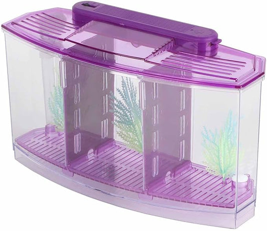 2 Betta Fish Tank With Divider, Aquarium Fish LED Acrylic Three Divisions Breeding Isolation Box for Small Fishes Aquarium Fish ()