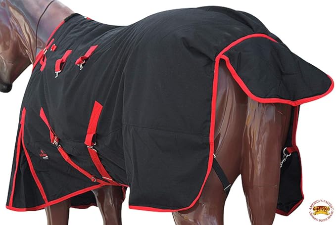 Black with Red Trims 82 inch HILASON 1200D Winter Waterproof Poly Horse Turnout Blanket Belly Wrap