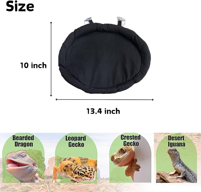 Bearded Dragon Bed Soft Mat with Suction Cup Bearded Dragon Sleep Cushion Washable for Travel Reptile Tank Accessories Small Animal Carrier for Lizard Leopard Gecko (Black)