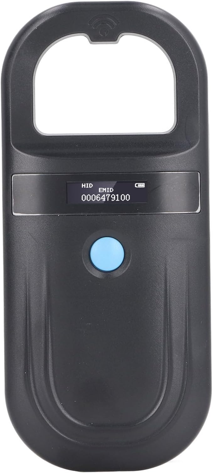 Pet Microchip Reader, 134.2KHz ISO11784 85 FDX B EMID Handheld Animal ID Reader, Rechargeable Pet Tag Scanner, 128 Sets Data Storage, for Dog Cat Pig Sheep Ox