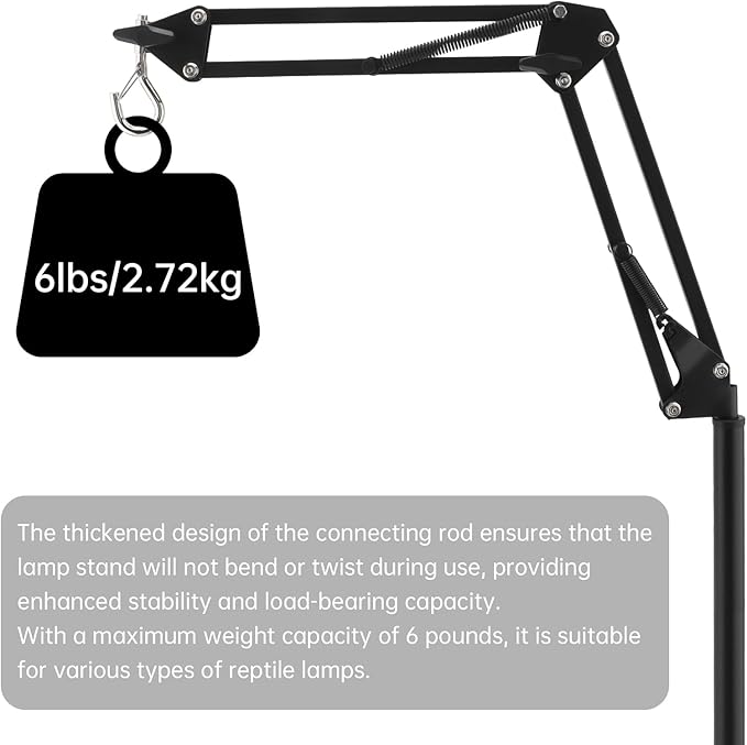 RTNLIT Reptile Lamp Stand Reptile Heat Light Stand (15.7inch to 65.9inch) with 360° Adjustable Swing Arm, Metal Bracket Floor Light Holder for Bearded Dragon Lizards Turtles Snake and Chicks
