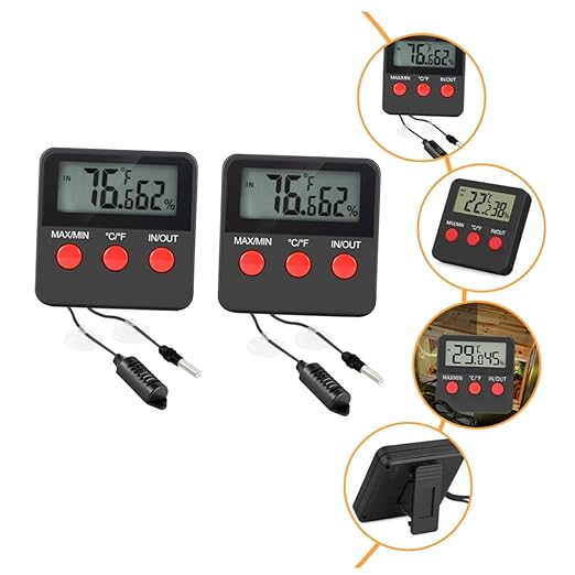 2sets Digital Thermohygrometer Humidity for Reptile Thermostat Indoor Thermometer for Turtle Snake Lizard Tanks