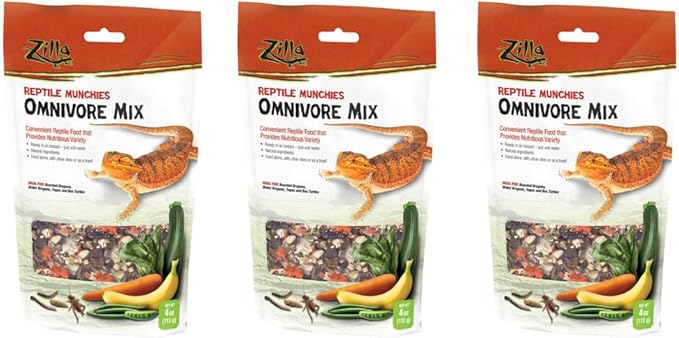 3 PACK ZILLA FREEZE DRIED REPTILE MUNCHIES OMNIVORE MIX 4 OZ (3 BAGS FOR A TOTAL OF 12 OZ OF FOOD!)