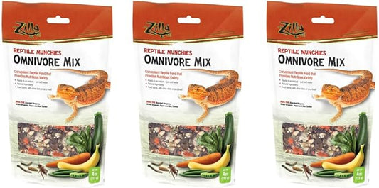 3 PACK ZILLA FREEZE DRIED REPTILE MUNCHIES OMNIVORE MIX 4 OZ (3 BAGS FOR A TOTAL OF 12 OZ OF FOOD!)