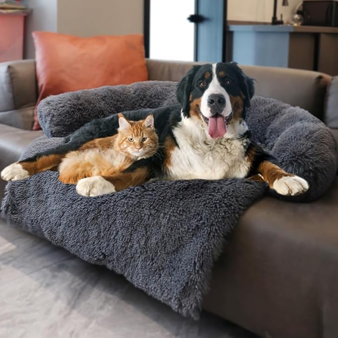 Tinaco Calming Dogs/Cats Bed Mats, Dog Pad Washable Removable Couch Cover, Plush Long Fur Mat for Pets, Waterproof Lining, Perfect for Small, Medium and Large Dogs and Cats (Dark Gray, 59"x39")