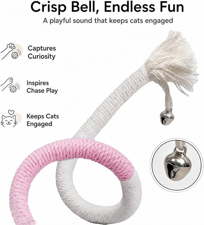 4-Pack Cat Toys for Indoor Cats, Woven Cotton Rope Toys with Bells - Image 4