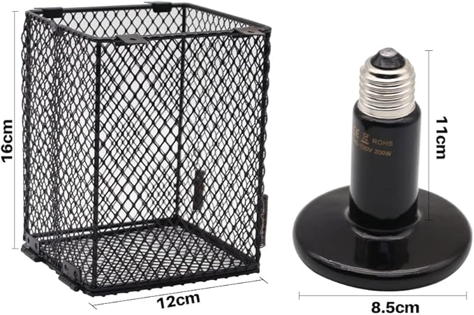 Reptile Lampshade Heating Lamp Shade 100W Ceramic Lamp & Cubiod Heater Guard Anti Scald for Lizards Spider and Amphibians Tortoises Gecko