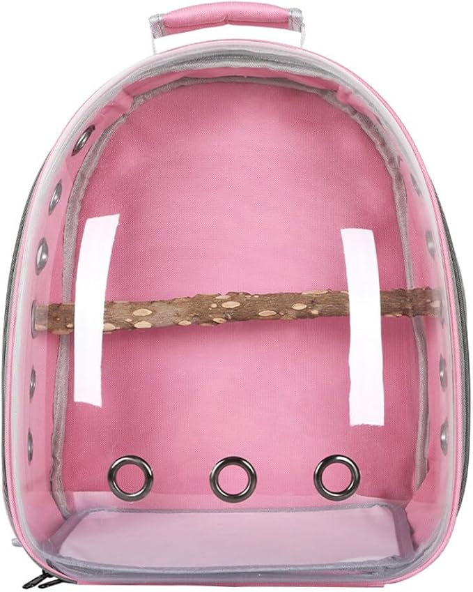 Parrot Backpack with Wooden Perch Standing Bird Carrier Cage, Carrier Shoulders Bag for Pet Birds Magpies Outing Travel (Pink)