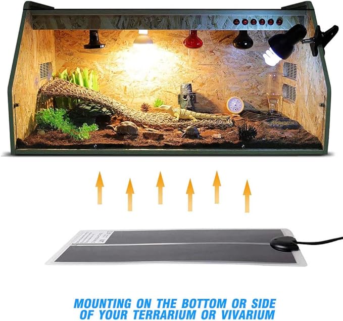 Reptile Heating Mat, 2PCS Reptile Heating Pad with Temperature Adjustment for Reptiles Tortoise Snakes Lizard Gecko Hermit Crab Amphibians - Removable Terrarium Heat Mats(7W, 6x11 inches)