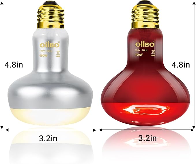 Oiibo Reptile Heat Lamp Blub, 2Pack 100W Day & Night Reptile Heat Lamp, UVA Daylight Heat Basking Bulb Infrared Heats Light Bulb for Reptiles Bearded Dragon Lizard Turtles